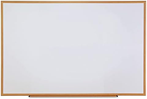Universal Dry Erase Marker Board, Melamine, 72 x 48, Oak Wood Frame