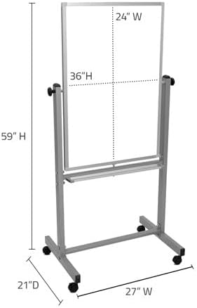 Luxor Mobile Dry Erase Double-Sided Magnetic Whiteboard with Aluminum Frame and Stand - 24"W x 36"H