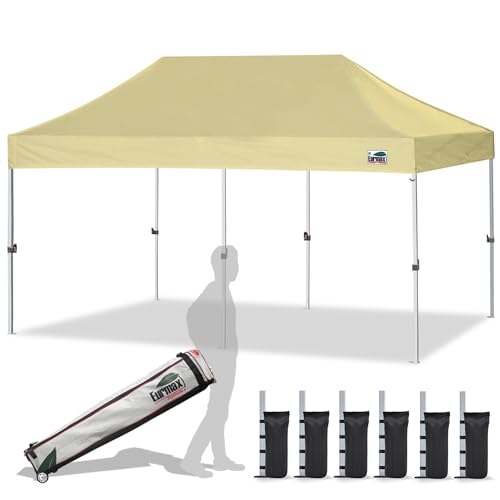 Eurmax USA 10x10ft Pop Up Canopy,Commercial Instant Tent for Outdoor Events,Patented No-Tip Rolling Storage Bag with 4 Sandbags,UV & Water Resistant,Heavy Duty Portable Shelter Gazebo,White