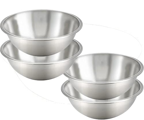 Tiger Chef Heavy Duty Mixing Bowl 16 Quart All-purpose Mixing Bowls for Home and Commercial Use - Best Prep Bowls for cake mixtures, dough’s, salads, pastas, dressings Stainless Steel - 4 Pack