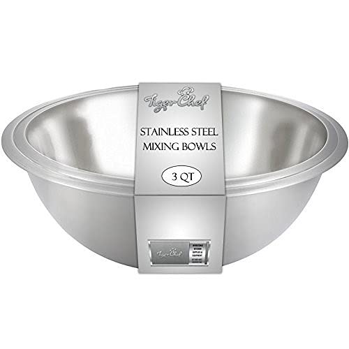Tiger Chef Heavy Duty Mixing Bowl 16 Quart All-purpose Mixing Bowls for Home and Commercial Use - Best Prep Bowls for cake mixtures, dough’s, salads, pastas, dressings Stainless Steel - 4 Pack