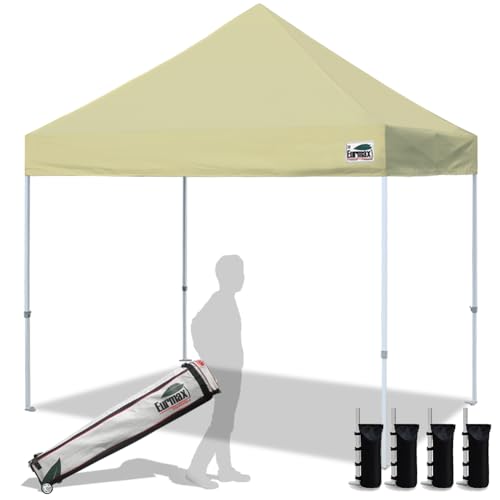 Eurmax USA 10x10ft Pop Up Canopy,Commercial Instant Tent for Outdoor Events,Patented No-Tip Rolling Storage Bag with 4 Sandbags,UV & Water Resistant,Heavy Duty Portable Shelter Gazebo,White