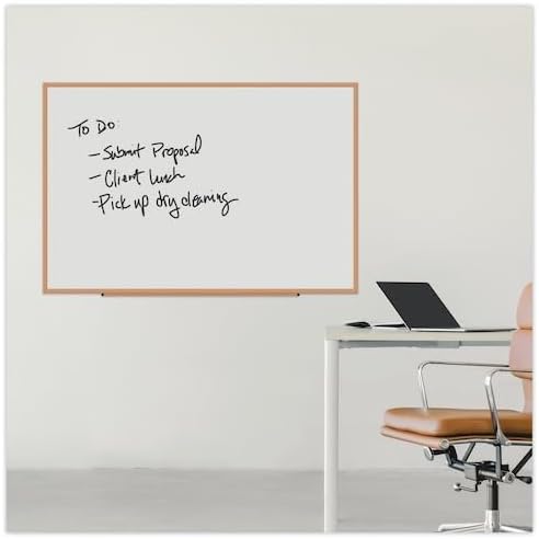 Universal Dry Erase Marker Board, Melamine, 72 x 48, Oak Wood Frame