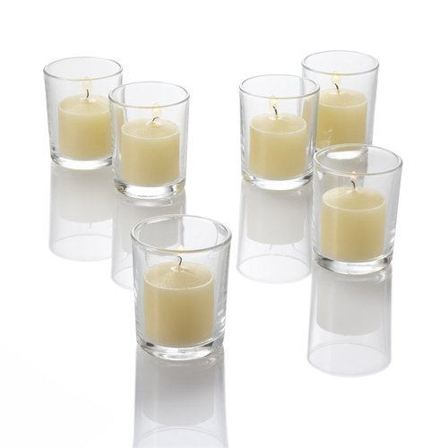 Set of 144 Richland Votive Candles Red Unscented and 144 Clear Glass Eastland Votive Holders