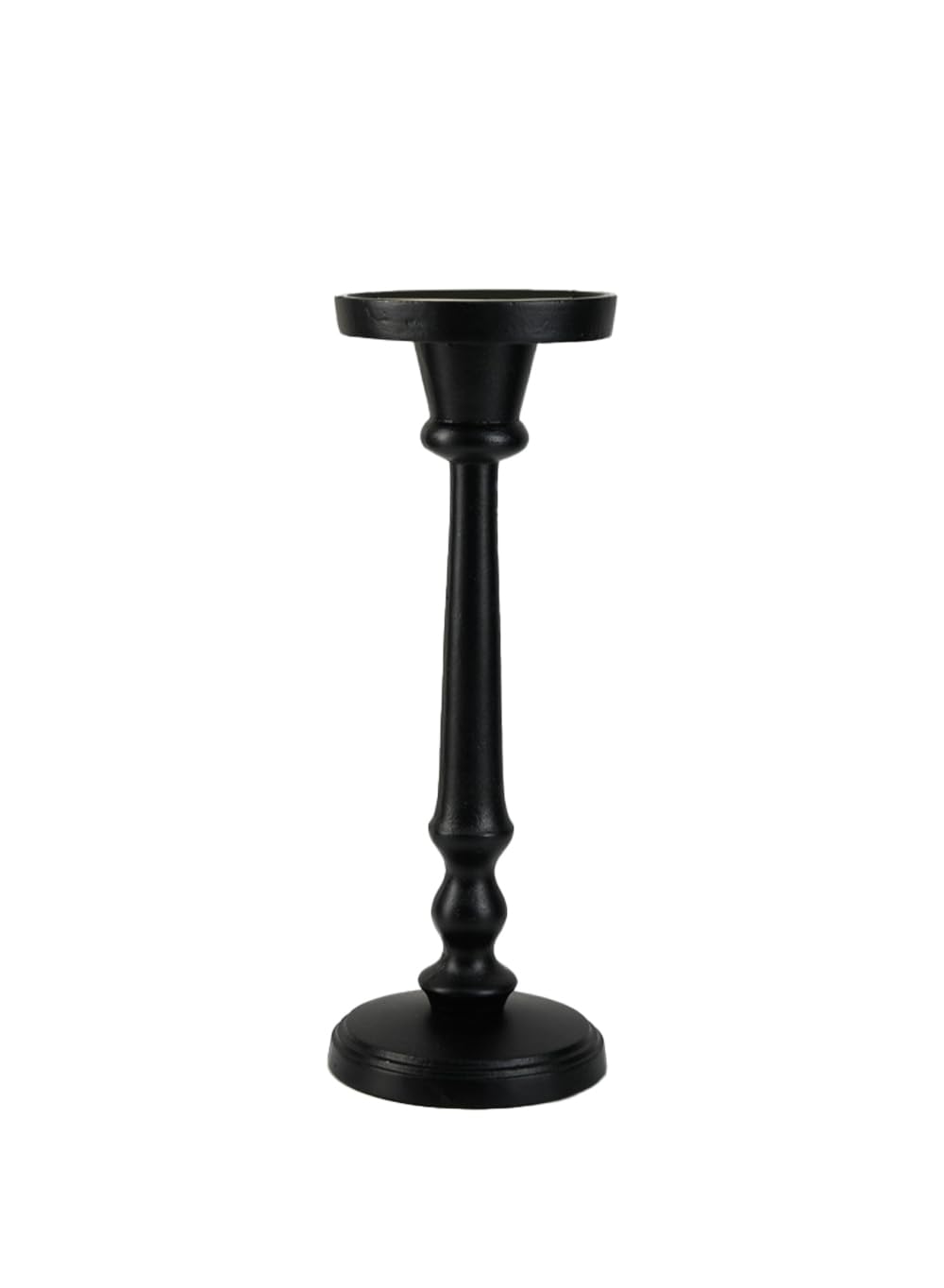Serene Spaces Living Twilight Black Pillar Candle Holder, Elegant Cast Iron Candle Stand for Home Décor, Weddings, Birthdays, Cozy Evenings - Sturdy Base, 4.25" Diameter & 8.75" Tall, Pack of 6