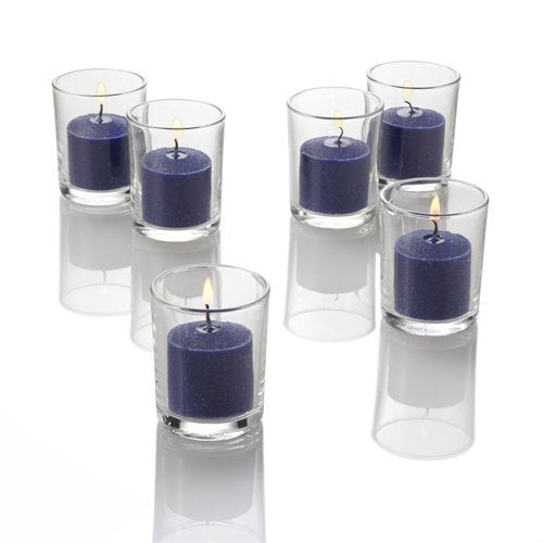 Set of 144 Richland Votive Candles Purple Unscented and 144 Clear Glass Eastland Votive Holders