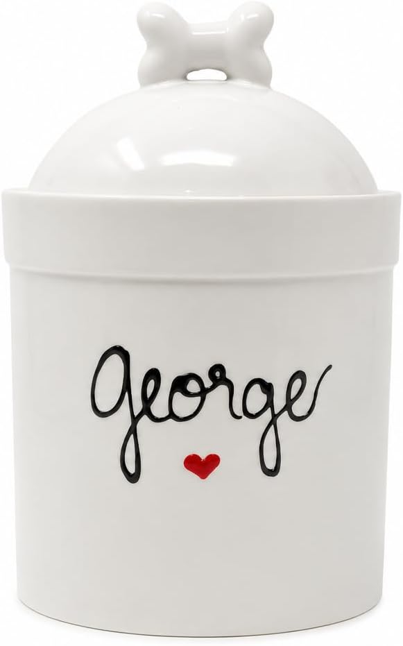 Large Personalized Dog Treat Jar – Airtight Ceramic Dog Treat Container with Silicone Seal and Bone Lid – Custom Dog Treat Storage Jar with Name for Kitchen Counter