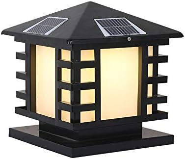LED Solar Post Light Outdoor, Opaque Lamp Glass House-Shape Gate Light with Square Acrylic Shade/Warm Light Sources/in Black for Garden Yard Post Pole Pillar Mount Landscape- 12" Wide