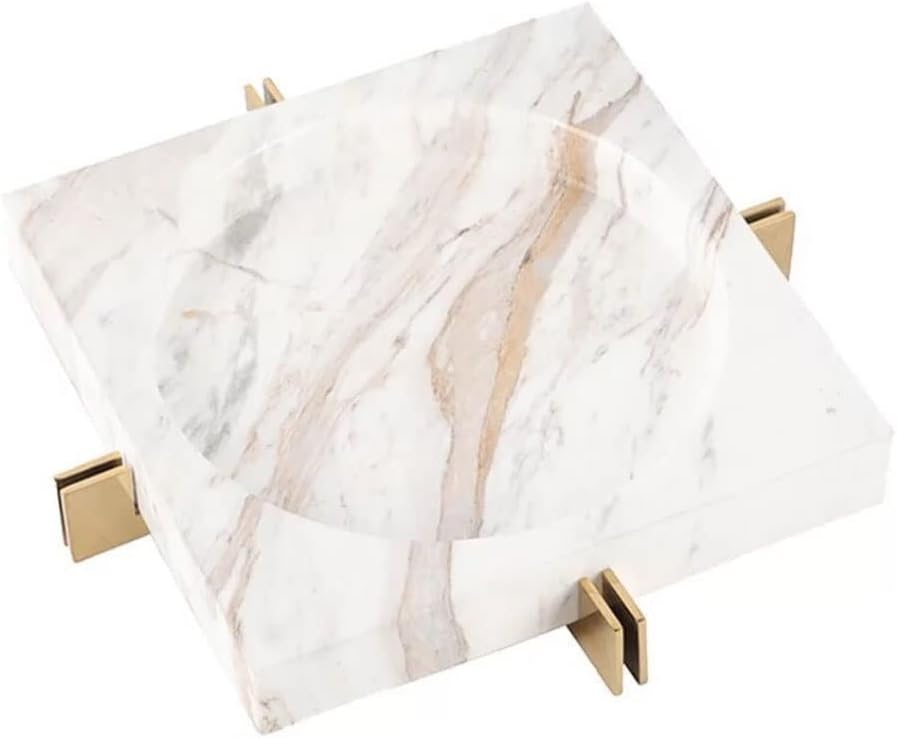 Ashtray Nordic Marble Ashtray with Metal Shelf Ash Tray Living Room Office Cafe Hotel Rooms Ash Holder Gift for Boyfriend Home Ashtrays(White,23.3 * 23.3 * 4cm)