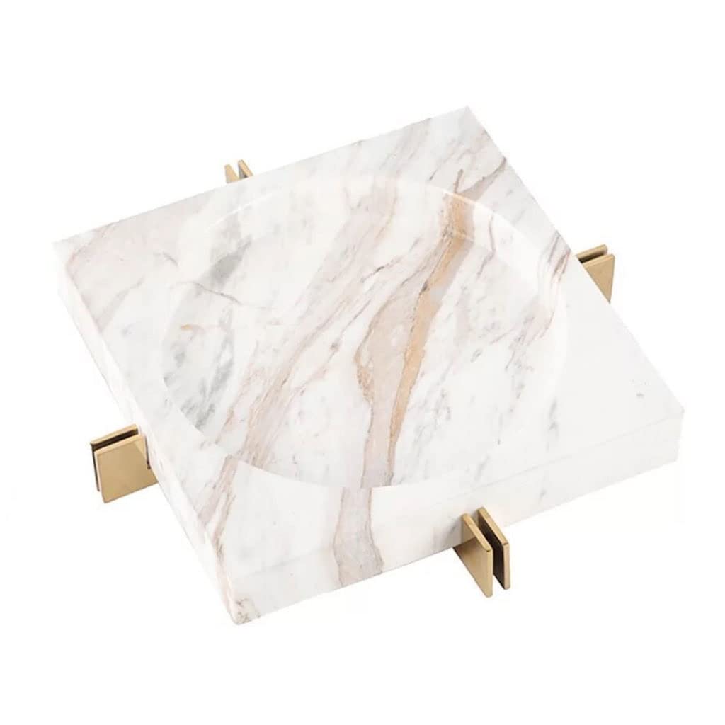 Ashtray Nordic Marble Ashtray with Metal Shelf Ash Tray Living Room Office Cafe Hotel Rooms Ash Holder Gift for Boyfriend Home Ashtrays(Green,18 * 18 * 4cm)