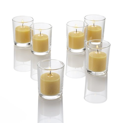 Set of 144 Richland Votive Candles Light Blue Unscented and 144 Clear Glass Eastland Votive Holders