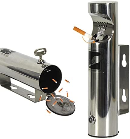 Wall-Mounted Stainless Steel Cigar Ashtray for Outdoor Public Spaces, Large Capacity Commercial Cigarette Butt Container, Durable Smokers Outpost Accessory