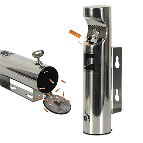 Wall Mounted Stainless Steel Cigar Ashtray for Outdoor Public Use - Large Capacity Commercial Cigarette Butts Container, Durable Smokers Outpost Solution