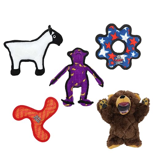 TUFFY® 4 Pack Tiger Hippo Giraffe Penguin Plush Dog Toys