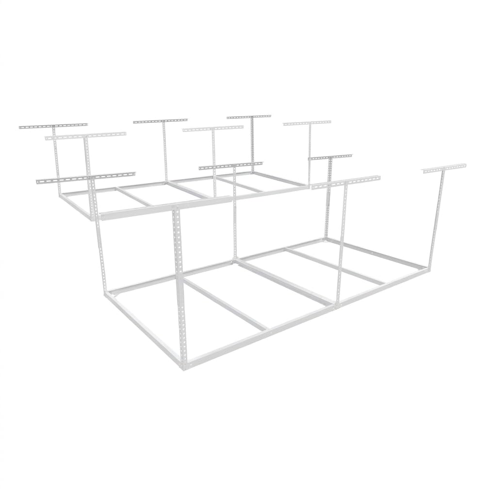 FLEXIMOUNTS 4x8 Overhead Garage Ceiling Storage Rack with 6 Hooks, Black