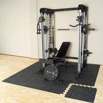 American Floor Mats - 1/4 Inch Thick Warrior Gym Rubber Flooring - Interlocking Rubber Tiles 10% Grey 6' x 6' Set (9 Tiles Total)