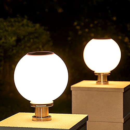 LED Post Light Outdoor, Traditional Silver LED Post Lighting Simple Acrylic Globe Solar Powered Patio Light for Garden Yard Post Pole Pillar Mount Landscape, 12" Width