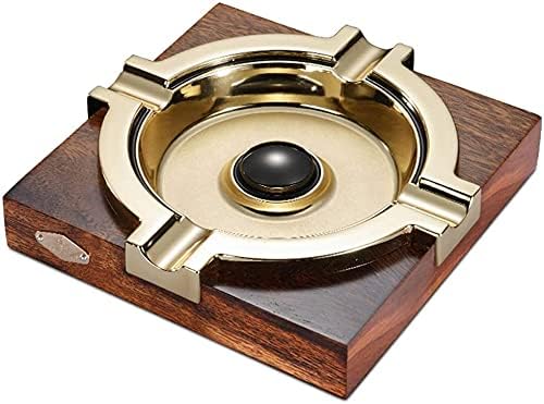 Cigar Wooden Ashtray Creative Living Room Stainless Steel Smoke Slot Large Cigarette Ashtray Brown,18.5x18.5x3.8cm, size