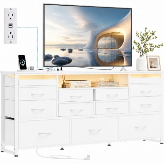 WLIVE LED Dresser TV Stand for 75 Inch TV, 12 Drawers, Black