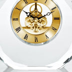 Engraved Clock Trophy - Gold Executive Crystal - Round Beveled Skeleton