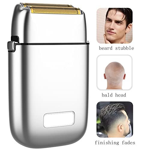Men's Shaver, Professional barber finishing fades hair shaverall metal rechargeable electric beard electric razor bald shaving machine (Color : Silver)