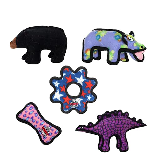 TUFFY® 5 Pack Jr Monkey, Sheep, Gear Ring, Boomerang & Bear Plush Dog Toys