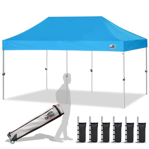 Eurmax USA 10x10ft Pop Up Canopy,Commercial Instant Tent for Outdoor Events,Patented No-Tip Rolling Storage Bag with 4 Sandbags,UV & Water Resistant,Heavy Duty Portable Shelter Gazebo,White