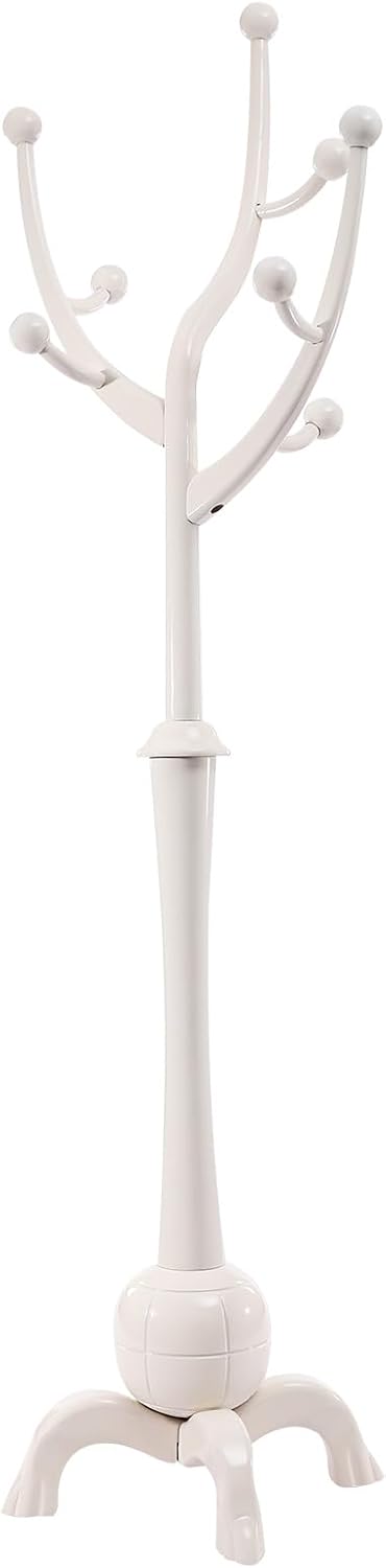 70 Inch Floor Coat Tree with 8 Hooks, Free Standing Coat Rack Modern Clothes Rack Wooden Garment Rack White for Entrance Living Room Bedroom