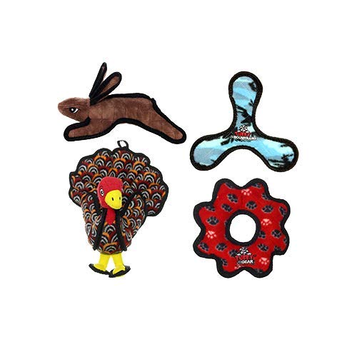 TUFFY® 4 Pack Gear Ring Rabbit Boomerang Turkey Plush Dog Toys