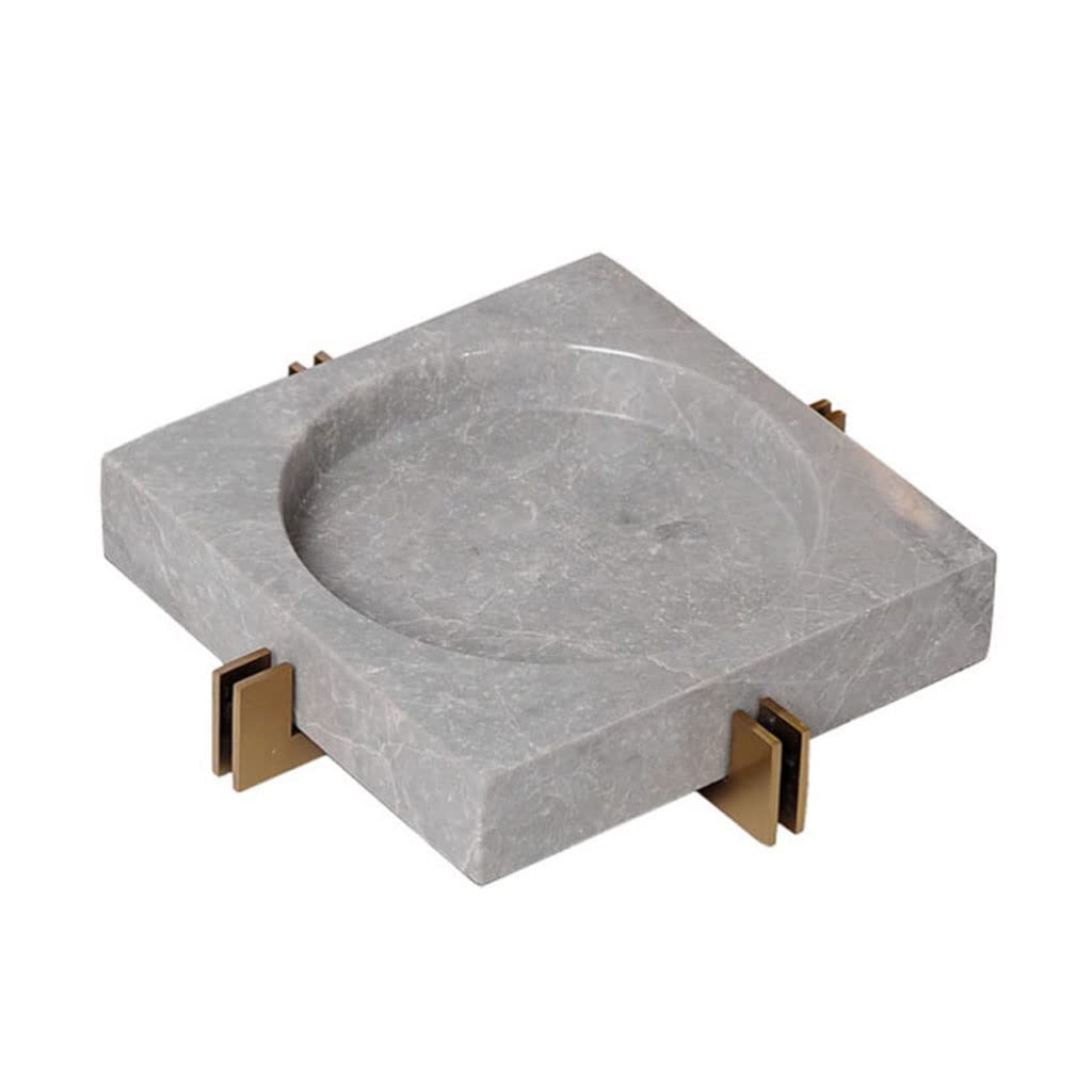 Ashtray Nordic Marble Ashtray with Metal Shelf Ash Tray Living Room Office Cafe Hotel Rooms Ash Holder Gift for Boyfriend Home Ashtrays(White,23.3 * 23.3 * 4cm)