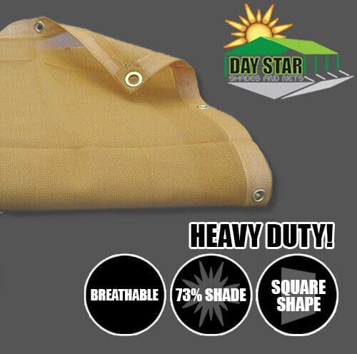 12'x20' Beige Tan Mesh Super Heavy Duty Mesh Tarp Net Sail Sun Shade Awning and Fence Screen Patio and Canopy Cover (Finished Size 11'.6 x 19'.6)