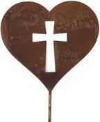 Pet Dog, Cat, Rabbit or Bird Keepsake Memorial Heart Garden Stake 20 to 28 Inches Tall (Large Heart, 28" Tall, Cross, Naturally Rusted)