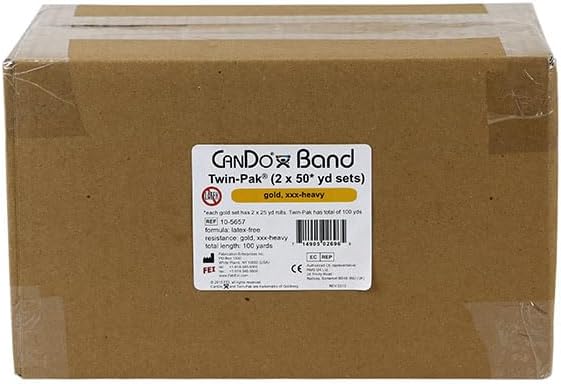 CanDo Twin-Pak Latex-Free Exercise Band, Gold, 100 Yard