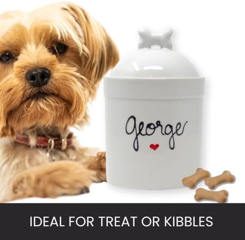 Large Personalized Dog Treat Jar – Airtight Ceramic Dog Treat Container with Silicone Seal and Bone Lid – Custom Dog Treat Storage Jar with Name for Kitchen Counter