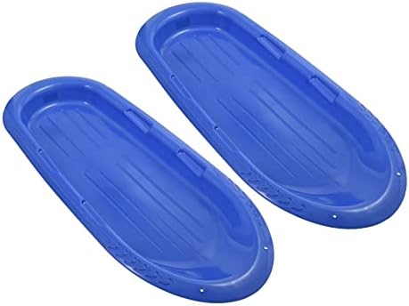 Superio Toboggan Snow Sleds for Kids and Adults, 2 Pack Heavy Duty Plastic Sliders with Handles and Hole for Pull Ropes- Kid and Adult Winter Fun