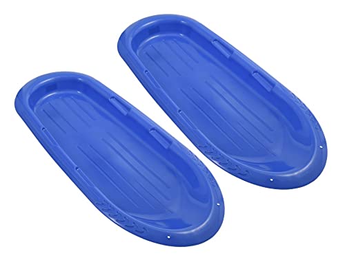 Superio Toboggan Snow Sleds for Kids and Adults, 2 Pack Heavy Duty Plastic Sliders with Handles and Hole for Pull Ropes- Kid and Adult Winter Fun