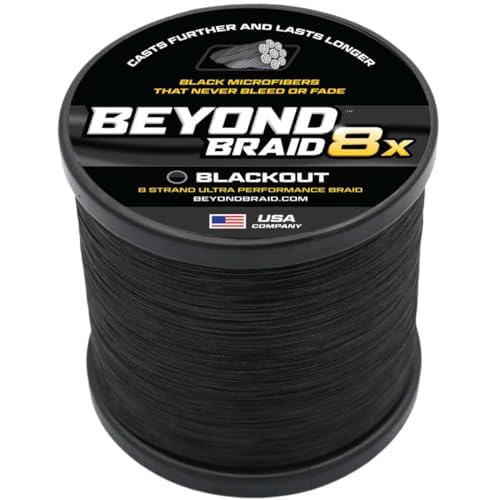 Beyond Braid Braided Fishing Line -Super Strong - Abrasion Resistant - No Stretch -Blue Camo, Moss Camo, White, Green, Pink, Blue, 4 Strand 8 Strand