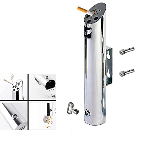 Wall Mounted Stainless Steel Cigar Ashtray for Outdoor Public Use - Large Capacity Commercial Cigarette Butts Container, Durable Smokers Outpost Solution