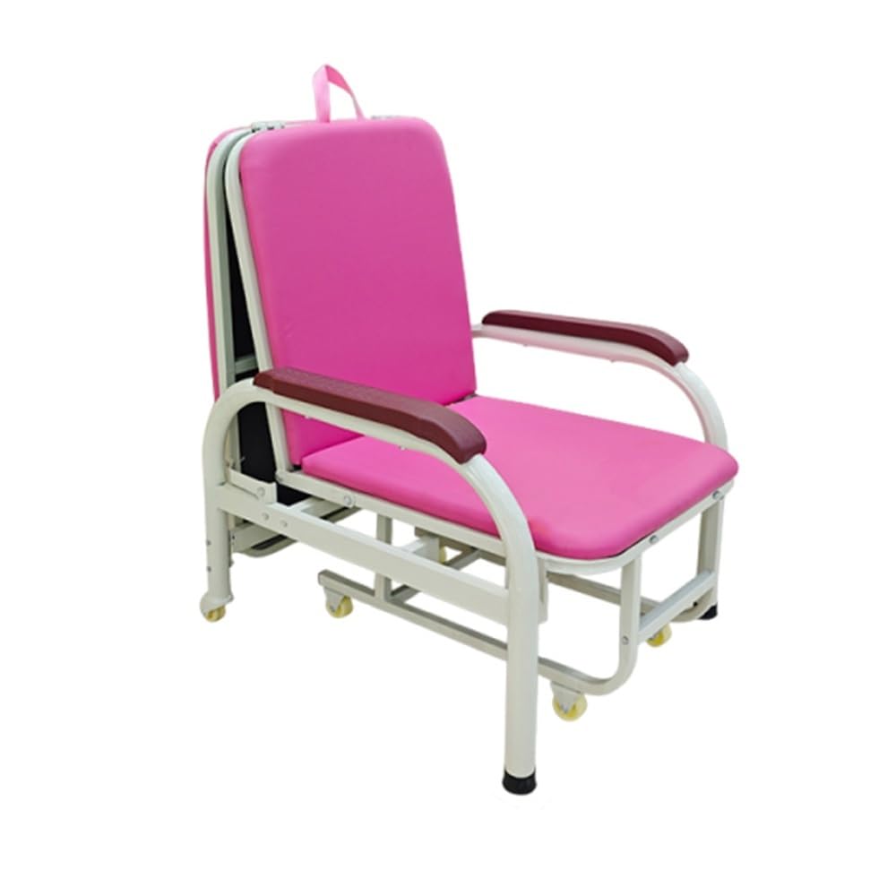 Medical Recliner Chair with Wheels, Foldable Attendant Chair Bed(Pink)