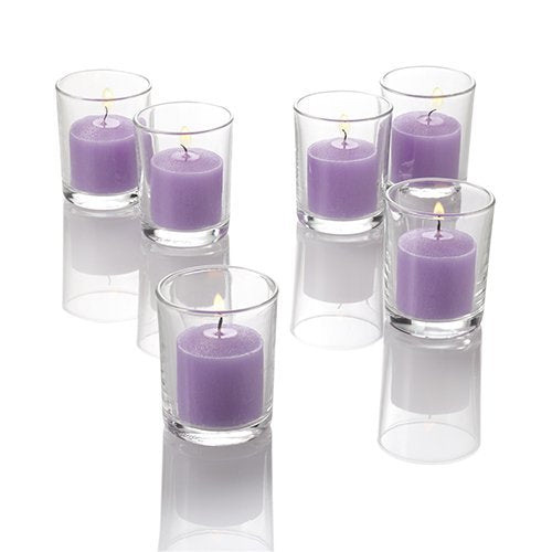 Set of 144 Richland Votive Candles Light Blue Unscented and 144 Clear Glass Eastland Votive Holders