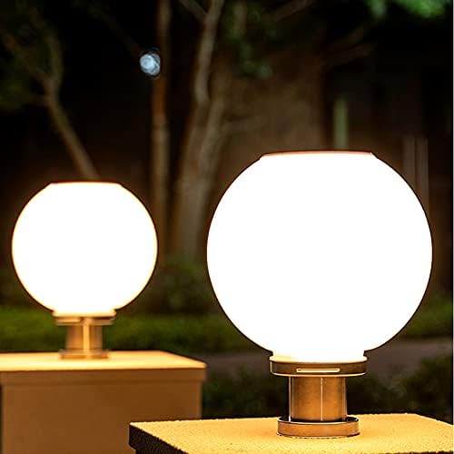 LED Post Light Outdoor, Traditional Silver LED Post Lighting Simple Acrylic Globe Solar Powered Patio Light for Garden Yard Post Pole Pillar Mount Landscape, 12" Width