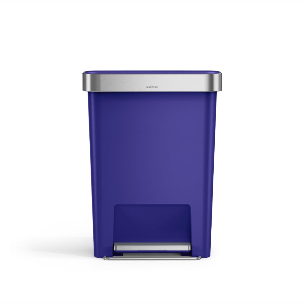 simplehuman 45 Liter / 12 Gallon Rectangular Kitchen Step Trash Can with Soft-Close Lid, Grey Plastic