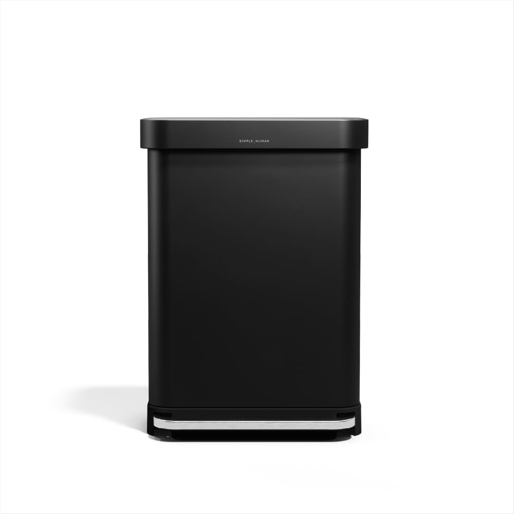 simplehuman Rectangular Step Can, 45L / 12 Gallon Kitchen Trash Can, Liner Rim System, Liner Pocket®, 150,000-Step Pedal, Lid Shox® Silent Close, Brushed Stainless Steel with Grey Plastic Lid