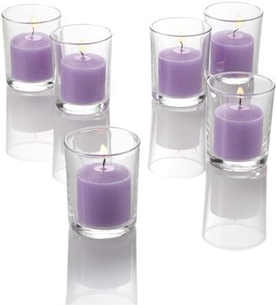 Set of 144 Richland Votive Candles Lavender Unscented and 144 Clear Glass Eastland Votive Holders