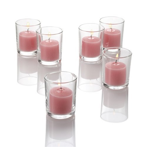 Set of 144 Richland Votive Candles Light Blue Unscented and 144 Clear Glass Eastland Votive Holders