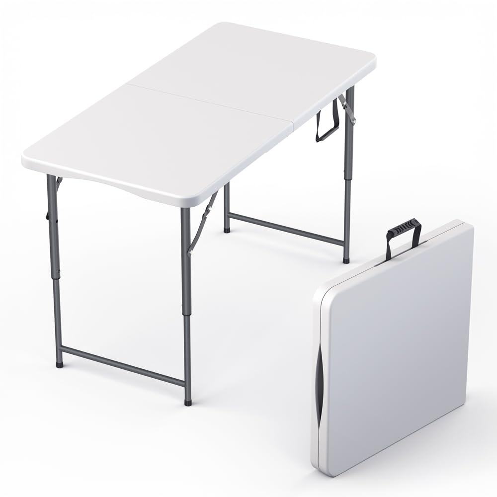 Our Modern Space 8 Feet Foldable Table with Built in Handle & Steel Legs | 8 FT Heavy Duty Portable | Perfect for Party, Dining, Wedding, Events, Picnic Indoor, Outdoor, Camping, Temporary - 8 Foot