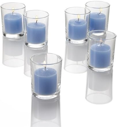 Set of 144 Richland Votive Candles Light Blue Unscented and 144 Clear Glass Eastland Votive Holders