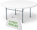 48 Inch Round Folding Table, Heavy Duty 550lbs Capacity, Foldable Design & Sturdy, Folding Dining Table for Camping, Party, Dining