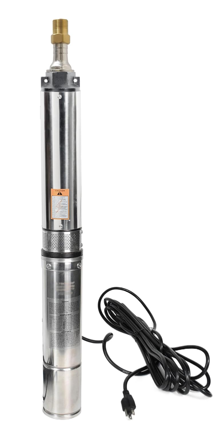 Deep Well Submersible Pump with Control Box 1HP 115V Well Pump Submersible Water Pump Stainless Steel 33 GPM,266ft Lift 100ft Power Cord ON/OFF Switch for 4" Deep Well