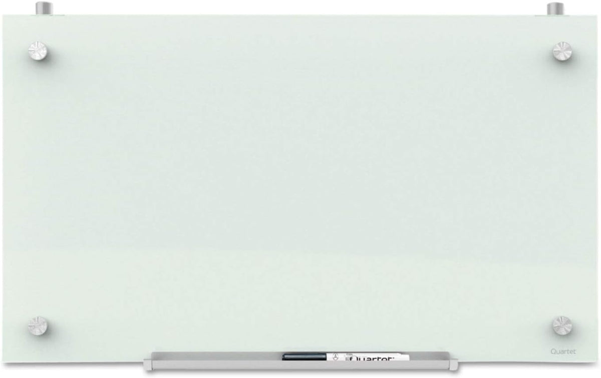 Quartet Whiteboard, Glass Dry Erase Board, Magnetic, 30" x 18", Infinity Frameless Mounting, White Surface, Accessory Tray, 1 Dry Erase Marker and 2 Glass Board Magnets (PDEC1830)